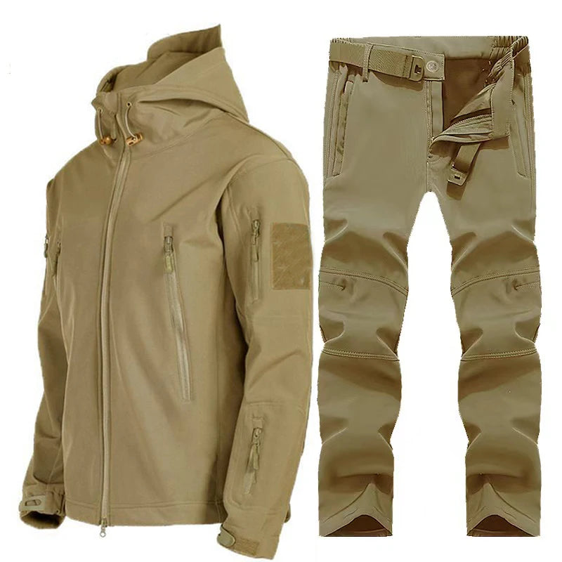 Free Belt 2024 Shark Skin Soft Shell Winter Plush Thickened Mountaineering Tactics Keep Warm Waterproof Anti-cutting Charge Suit