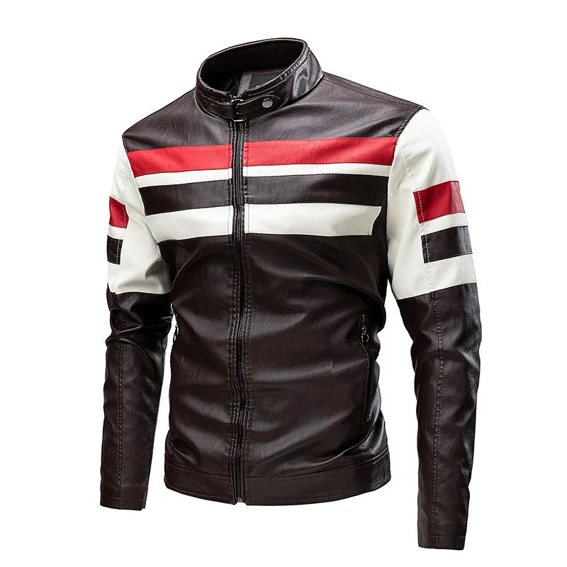 Motorcycle Jacket Leather Men Coat Bomber Waterproof Warm Fashion Splicing Vintage Stand Collar Riding Black Long Jacket Plus