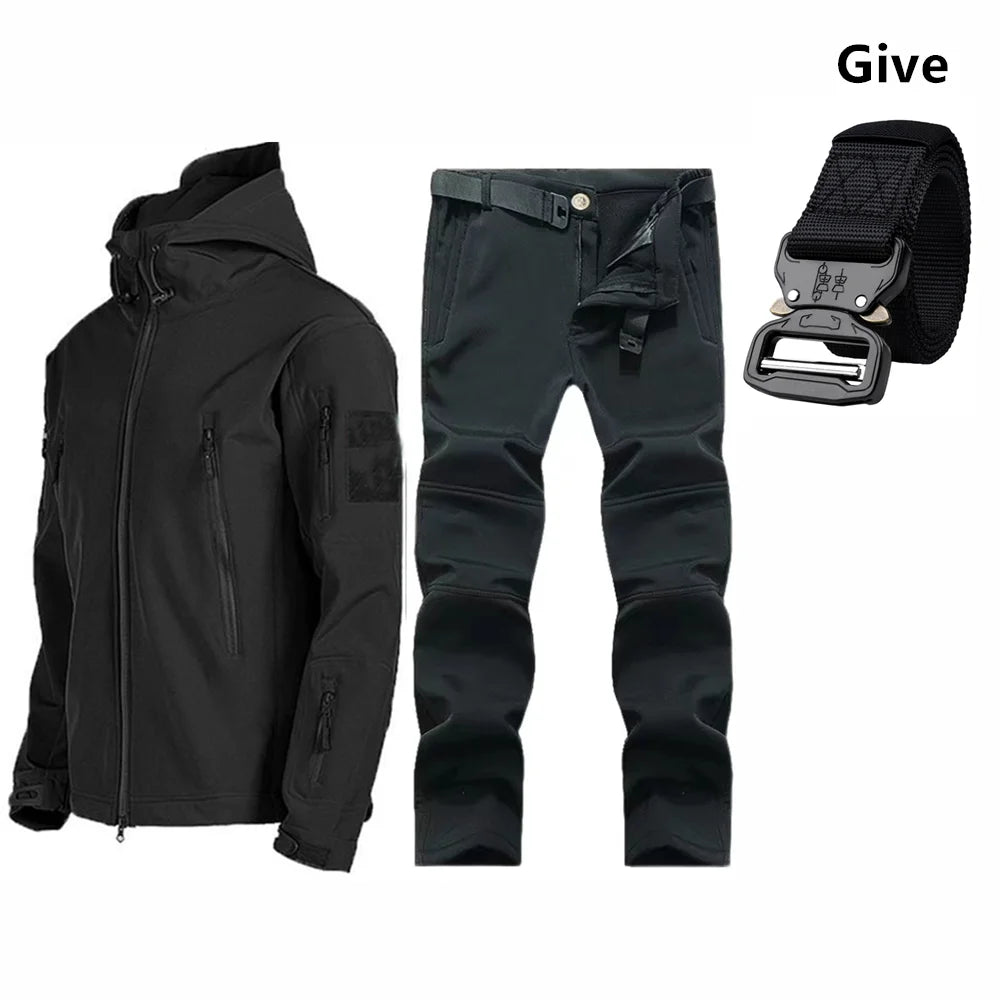 Free Belt 2024 Shark Skin Soft Shell Winter Plush Thickened Mountaineering Tactics Keep Warm Waterproof Anti-cutting Charge Suit