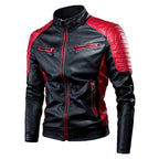 Motorcycle Jacket Leather Men Coat Bomber Waterproof Warm Fashion Splicing Vintage Stand Collar Riding Black Long Jacket Plus