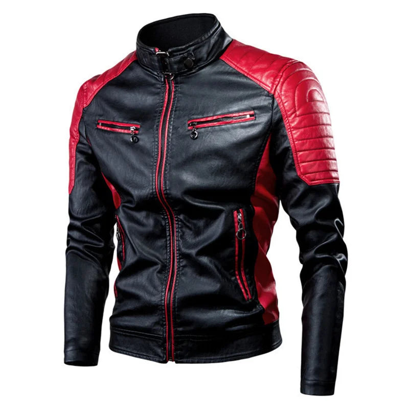 Motorcycle Jacket Leather Men Coat Bomber Waterproof Warm Fashion Splicing Vintage Stand Collar Riding Black Long Jacket Plus