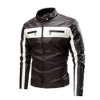 Motorcycle Jacket Leather Men Coat Bomber Waterproof Warm Fashion Splicing Vintage Stand Collar Riding Black Long Jacket Plus