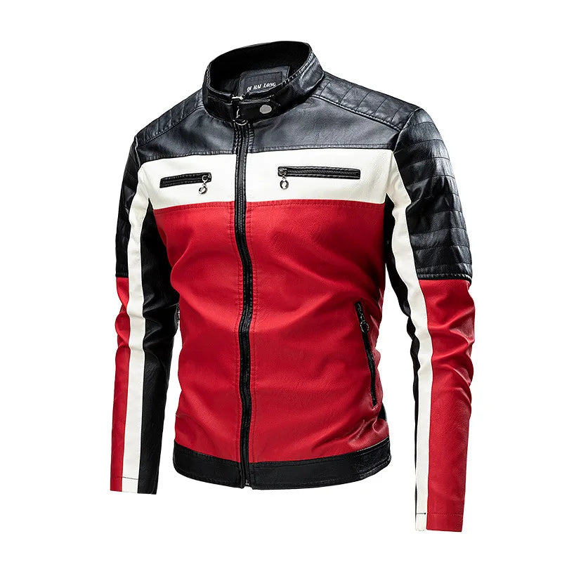Motorcycle Jacket Leather Men Coat Bomber Waterproof Warm Fashion Splicing Vintage Stand Collar Riding Black Long Jacket Plus