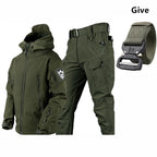 Free Belt 2024 Shark Skin Soft Shell Winter Plush Thickened Mountaineering Tactics Keep Warm Waterproof Anti-cutting Charge Suit