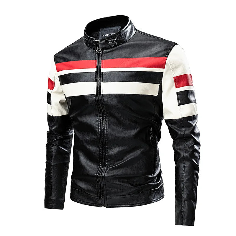Motorcycle Jacket Leather Men Coat Bomber Waterproof Warm Fashion Splicing Vintage Stand Collar Riding Black Long Jacket Plus