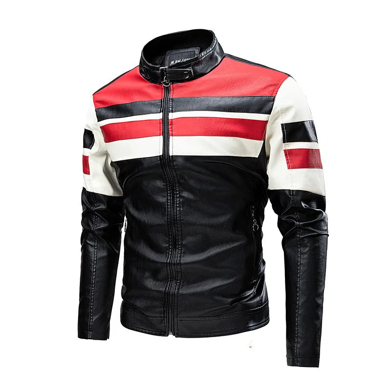 Motorcycle Jacket Leather Men Coat Bomber Waterproof Warm Fashion Splicing Vintage Stand Collar Riding Black Long Jacket Plus