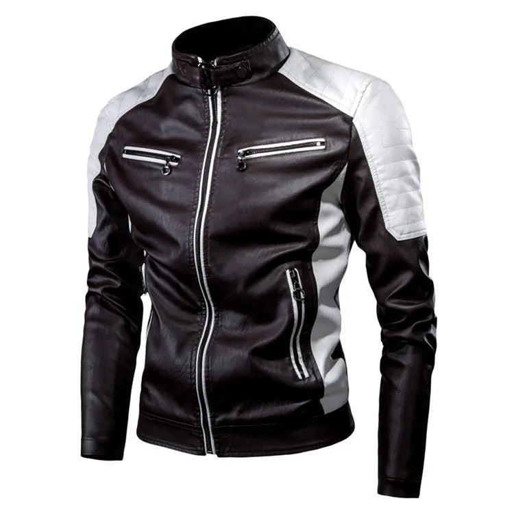 Motorcycle Jacket Leather Men Coat Bomber Waterproof Warm Fashion Splicing Vintage Stand Collar Riding Black Long Jacket Plus