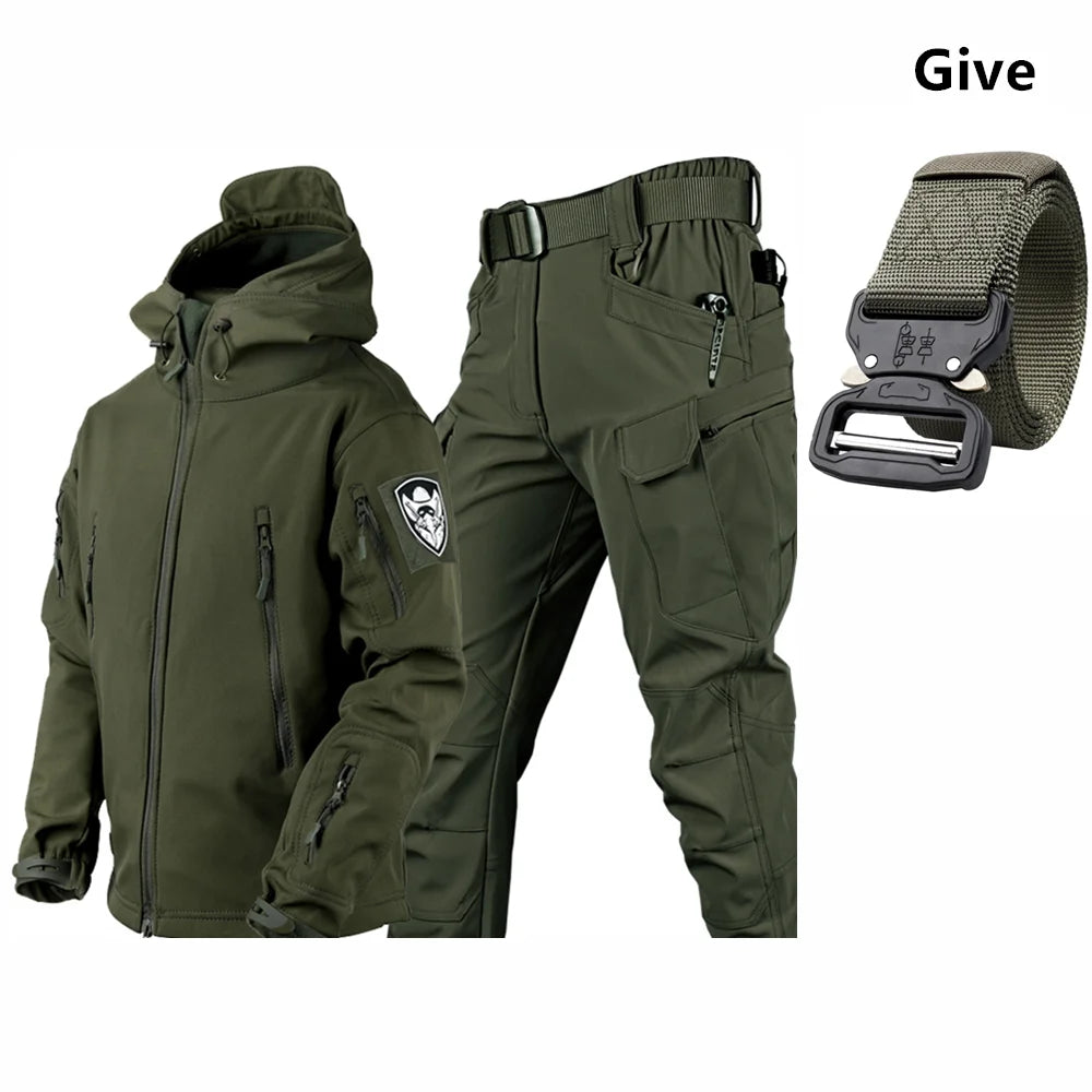 Free Belt 2024 Shark Skin Soft Shell Winter Plush Thickened Mountaineering Tactics Keep Warm Waterproof Anti-cutting Charge Suit