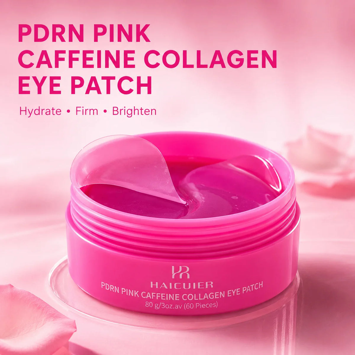60Pcs PDRN Pink Caffeine Collagen Eye Patch, Hydrate Firm Brighten Reduce Dark Circles Eye Skin Care