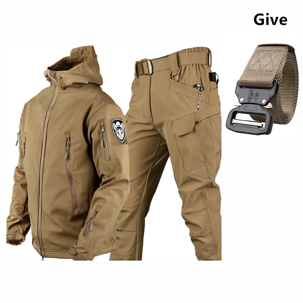 Free Belt 2024 Shark Skin Soft Shell Winter Plush Thickened Mountaineering Tactics Keep Warm Waterproof Anti-cutting Charge Suit