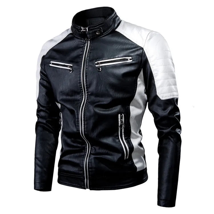Motorcycle Jacket Leather Men Coat Bomber Waterproof Warm Fashion Splicing Vintage Stand Collar Riding Black Long Jacket Plus