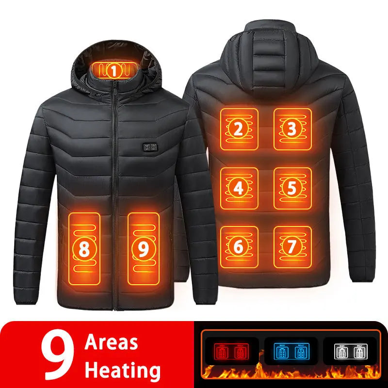 9/19 Areas Heated Jacket Women's Warm Vest USB Men's Heating Jacket Heated Vests Coat Hunting Hiking Camping Autumn Winter Male