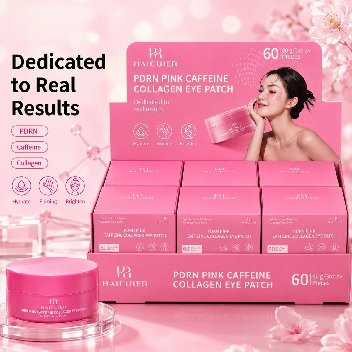 60Pcs PDRN Pink Caffeine Collagen Eye Patch, Hydrate Firm Brighten Reduce Dark Circles Eye Skin Care