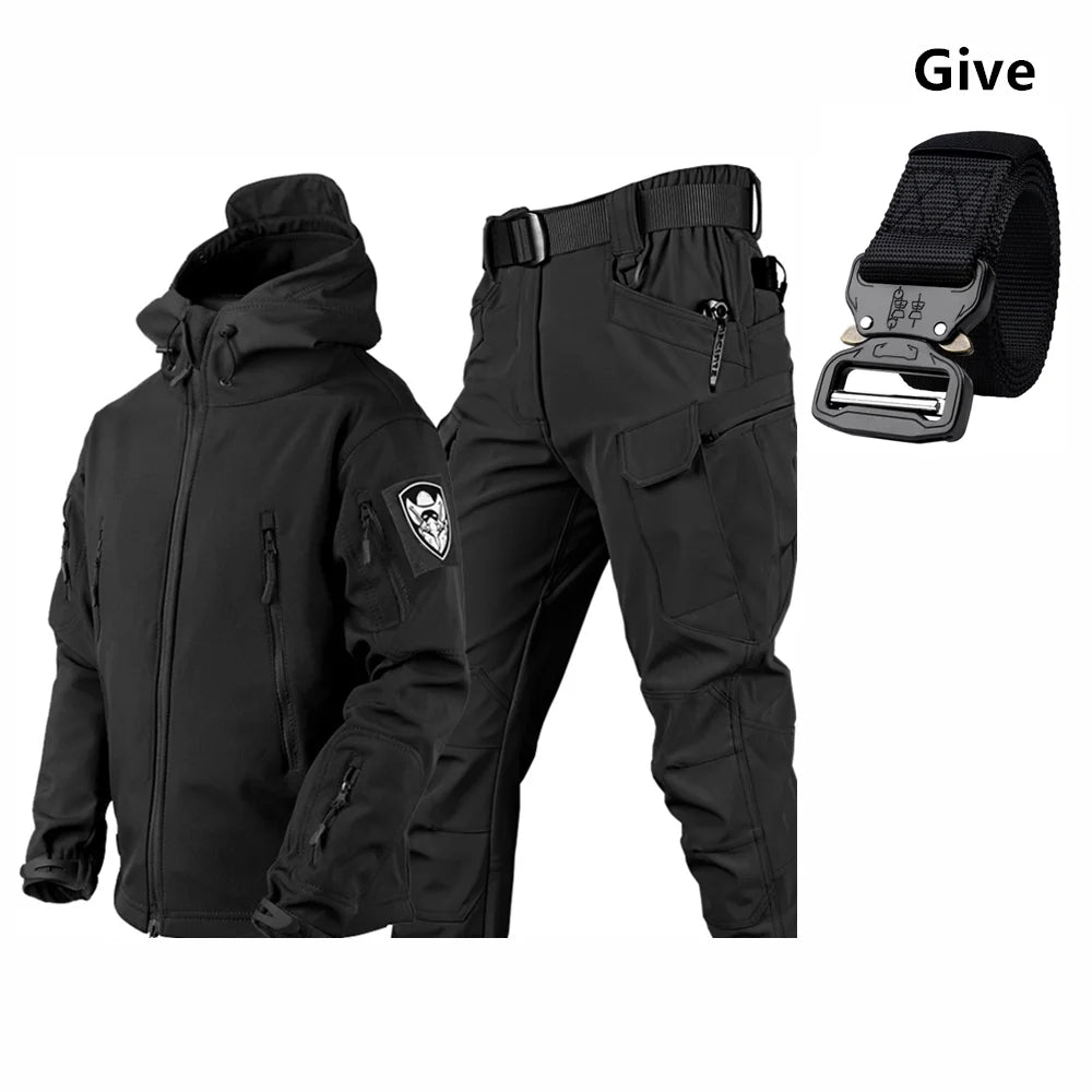 Free Belt 2024 Shark Skin Soft Shell Winter Plush Thickened Mountaineering Tactics Keep Warm Waterproof Anti-cutting Charge Suit
