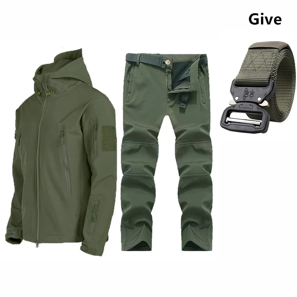 Free Belt 2024 Shark Skin Soft Shell Winter Plush Thickened Mountaineering Tactics Keep Warm Waterproof Anti-cutting Charge Suit