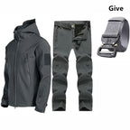 Free Belt 2024 Shark Skin Soft Shell Winter Plush Thickened Mountaineering Tactics Keep Warm Waterproof Anti-cutting Charge Suit