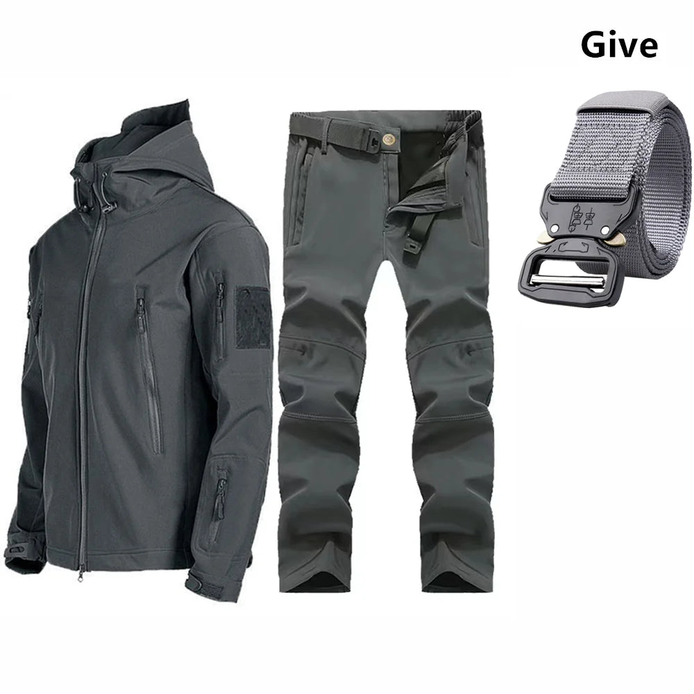 Free Belt 2024 Shark Skin Soft Shell Winter Plush Thickened Mountaineering Tactics Keep Warm Waterproof Anti-cutting Charge Suit
