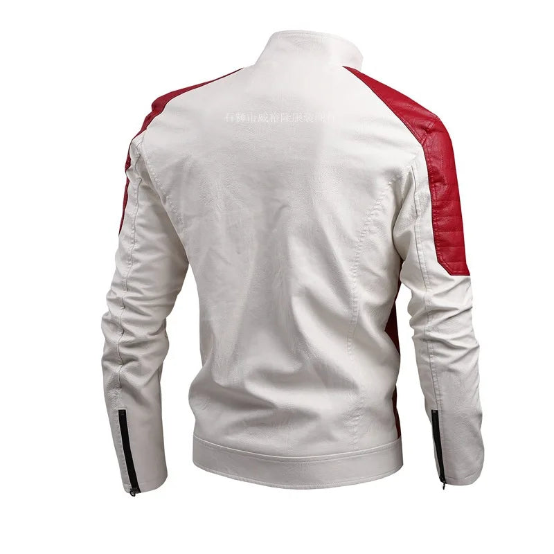 Motorcycle Jacket Leather Men Coat Bomber Waterproof Warm Fashion Splicing Vintage Stand Collar Riding Black Long Jacket Plus