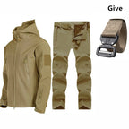 Free Belt 2024 Shark Skin Soft Shell Winter Plush Thickened Mountaineering Tactics Keep Warm Waterproof Anti-cutting Charge Suit