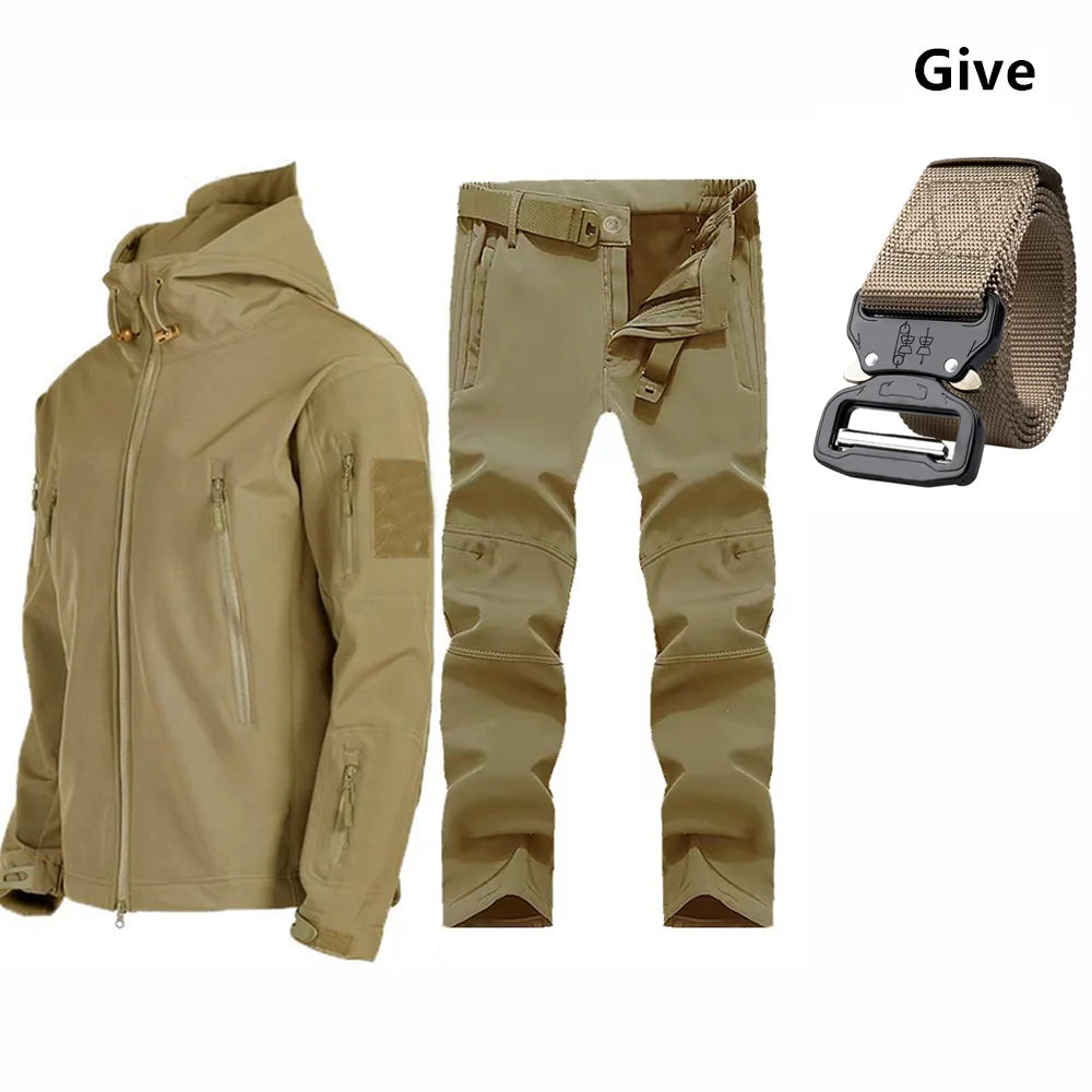Free Belt 2024 Shark Skin Soft Shell Winter Plush Thickened Mountaineering Tactics Keep Warm Waterproof Anti-cutting Charge Suit